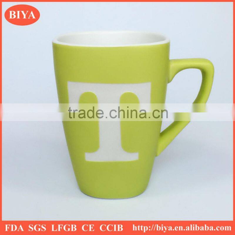 print mug 2016 Cheap stoneware mug sandblast letters coffee tea mug with handle