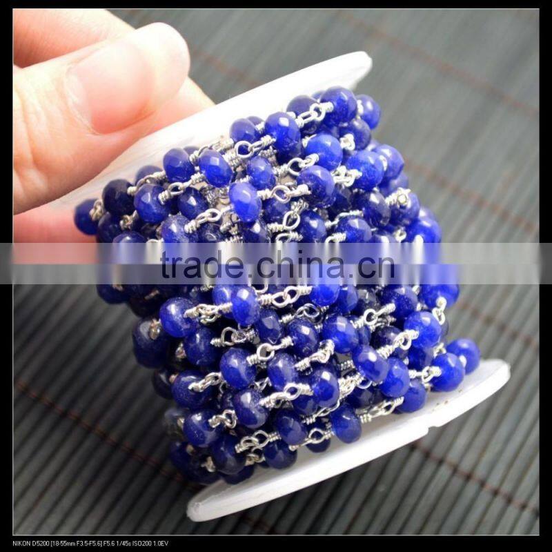 LFD-0015C ~ Wholesale Silver Plated Wire Wrapped Blue Stone Chain Beaded Jewelry Finding