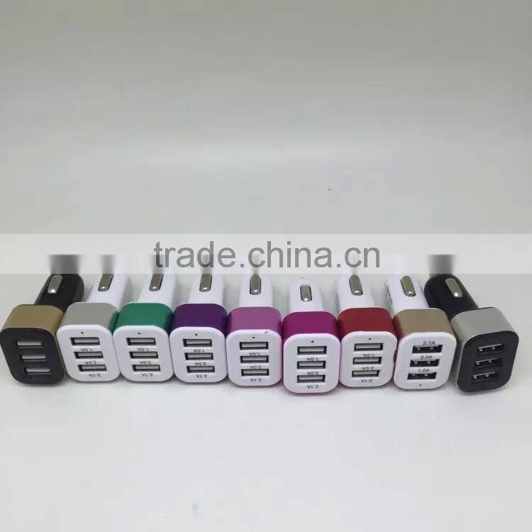 wholesale usb car charger adapter ,Aluminium ring 3 USB port car charger adapter with 3.1A output