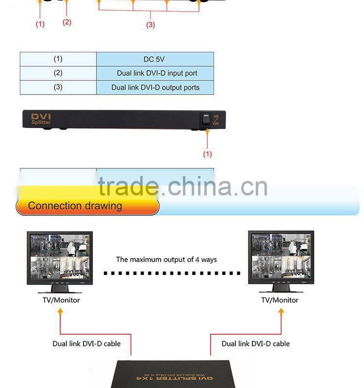 DVI Splitter 1 in 4 out with Dual-link DVI-D and UP to 4K