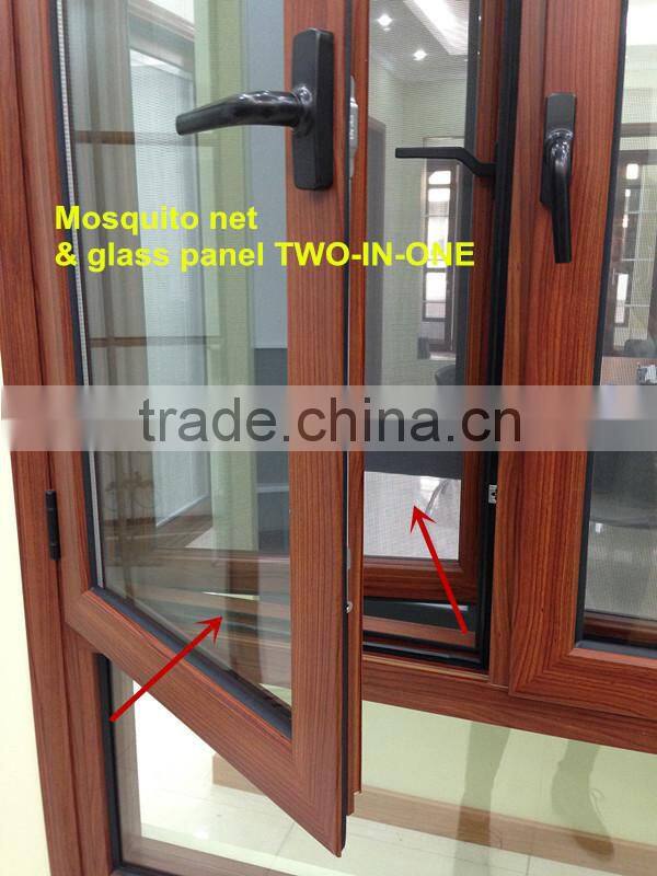 Latest window design for villa & house, glass panel & mosquito net two-in-one
