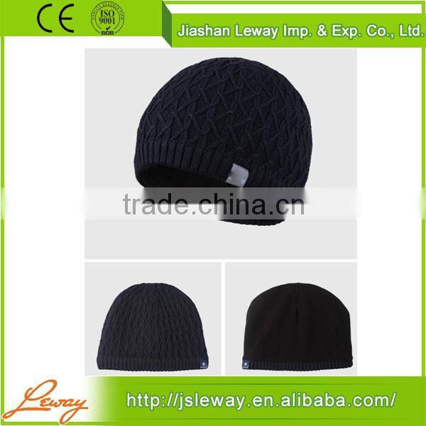 High quality China sale men's fashion black knitted rib beanie