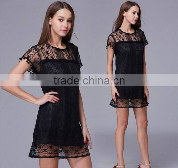 Latest design Lady's tassel sexy lace evening dress/