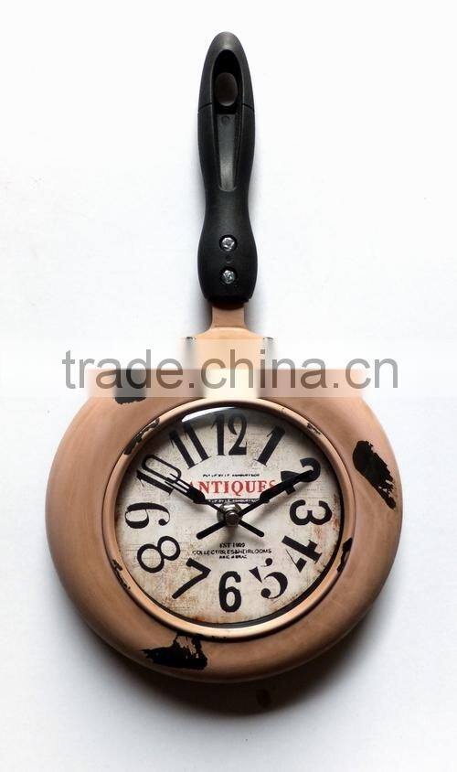 Vintage Pan Kitchen Wall Clock,2015 Country Style Frying Pan Wall Clock