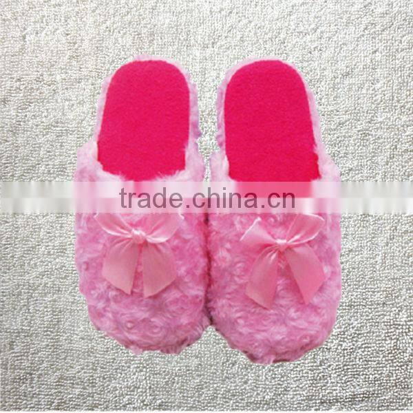 Hot-selling three-color roll plush bow women's winter home indoor slippers soft outsole cotton-padded slippers