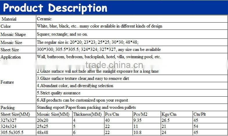 mosaic supplies 2 inch ceramic wall tiles for swimming pool decorative