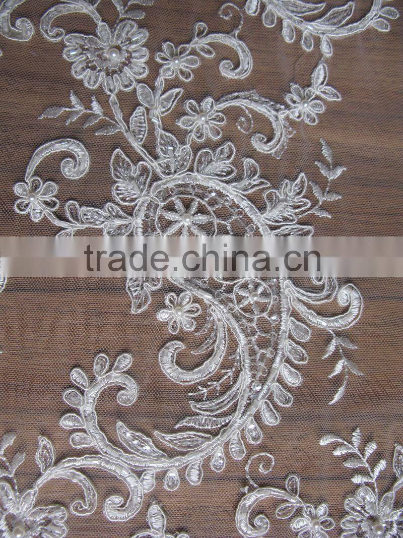 hot cheap embroidered soft tulle/tulle african fabric lace fushia pink/beaded lace applique motif/