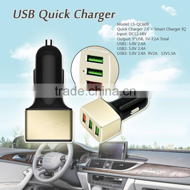 Quick Charger QC2.0 Car Charger Car Cigarette Lighter Input 12~18V Out Put 5~12V Quick Charger With 3 USB Ports