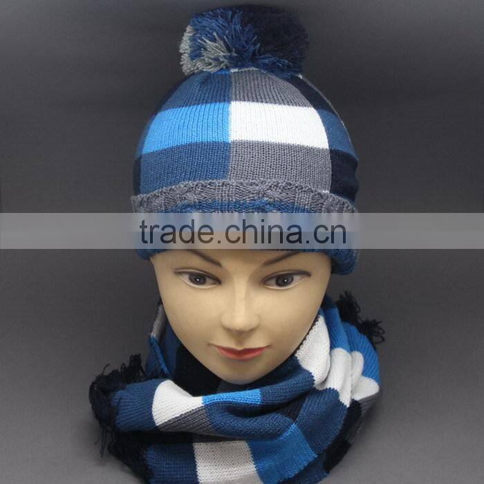 FASHION LOGO KNITTED SCARVES AND HAT SET/KNITTED WINTER SETS/KNITTED SCARF AND HAT WITH TOP BALL /POMPOM HAT/CABL DESIGN HAT