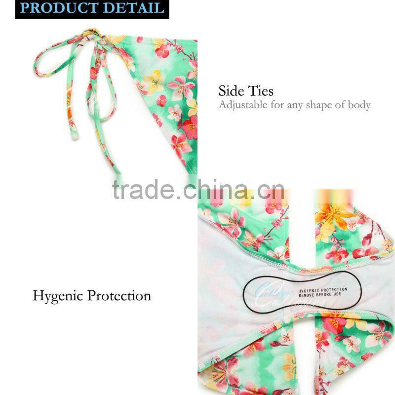 New Sexy 2016 Colloyes Bikini Swimsuit Floral Triangle Top with Classic Cut Bottom
