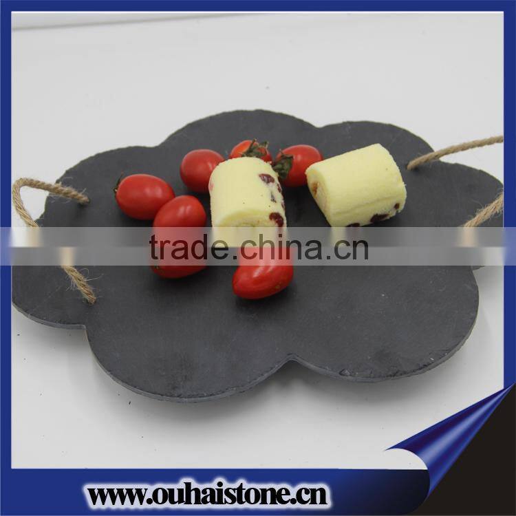High quality round shape slate stone wood plate