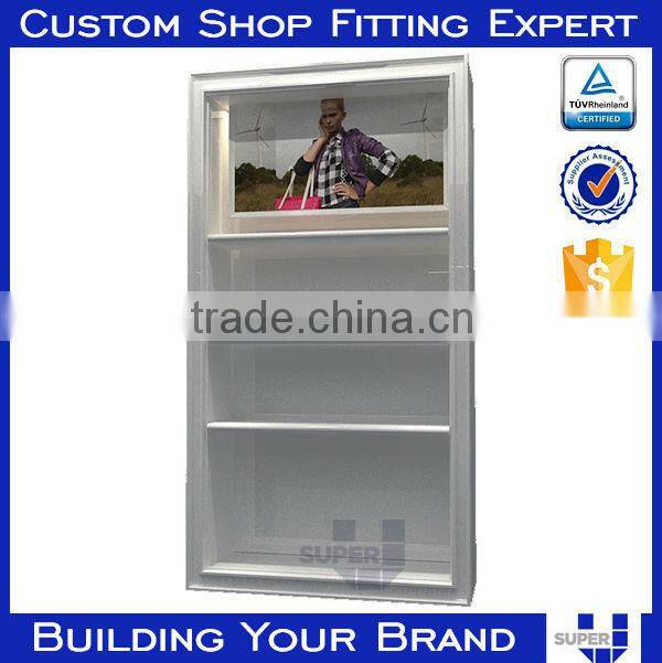 Tailor made spray paint MDF wood shelf for shop with LED lighting