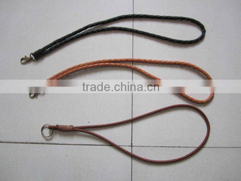 Black braied PU leather lanyard with antique hook