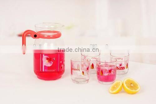 beautiful design 5pcs Glass drinking bottle and cups for tableware
