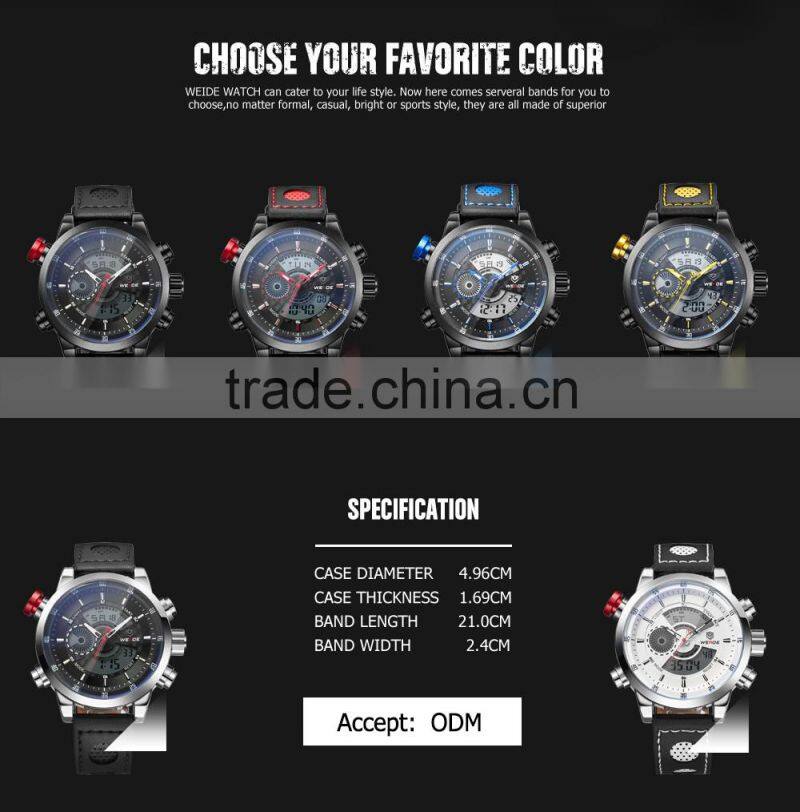 2016 best selling products Weide WH3401 quartz analog digital watches with genuine leather watches men