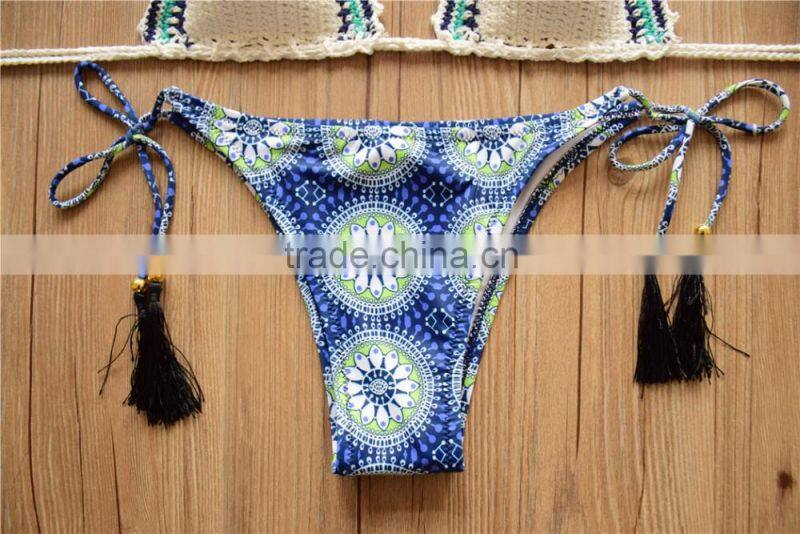 2016 navy blue Wholesale crochet bikini, lady's crochet triangle bikini