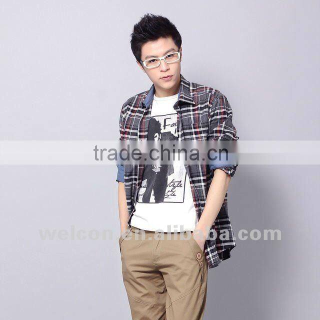 Latest men's 100% cotton long sleeve fashion classic plaid flannel famous brand OEM shirts