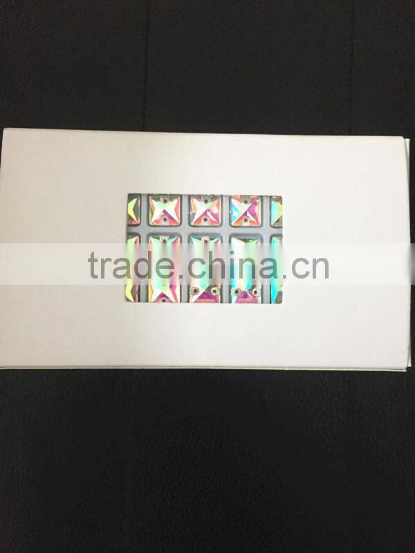 fancy super shine 10x10mm square shaped sew on stone with double hole for wedding dress