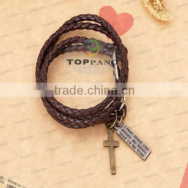New charming and unique design jewelry fashion leather bracelet genuine metal charm leather bracelet