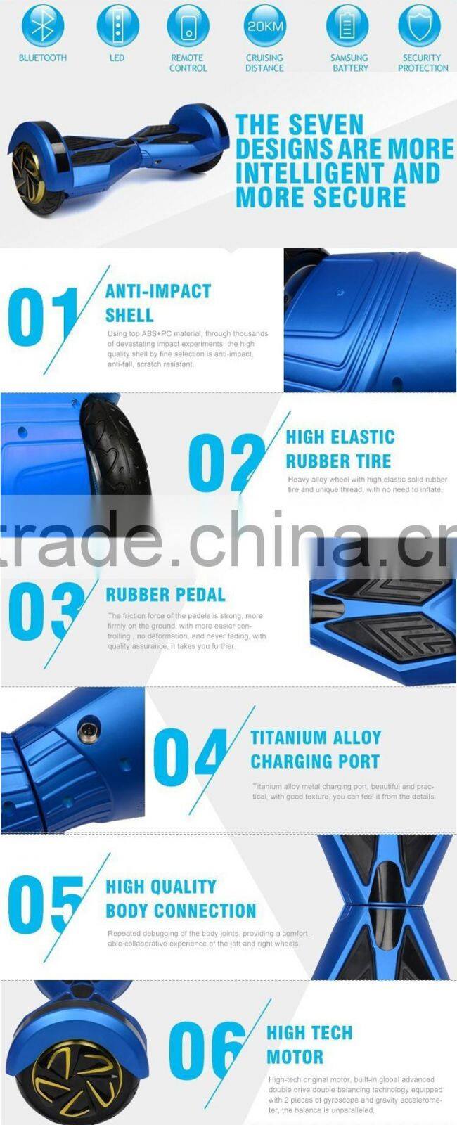 2016 China good priced 6.5 inch lamborghini hoverboard two wheel with bluetooth