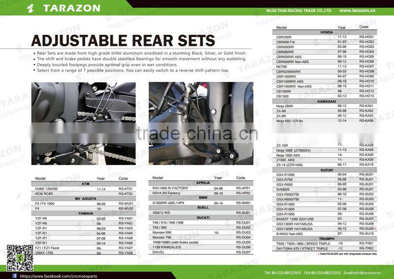 Motorcycle body kits CNC aluminium adjustable rearsets for Buell XB9R 12R S