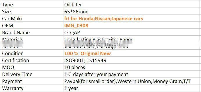 OEM# IMG_0308 wholesale price for car auto parts oil filter fuel filter