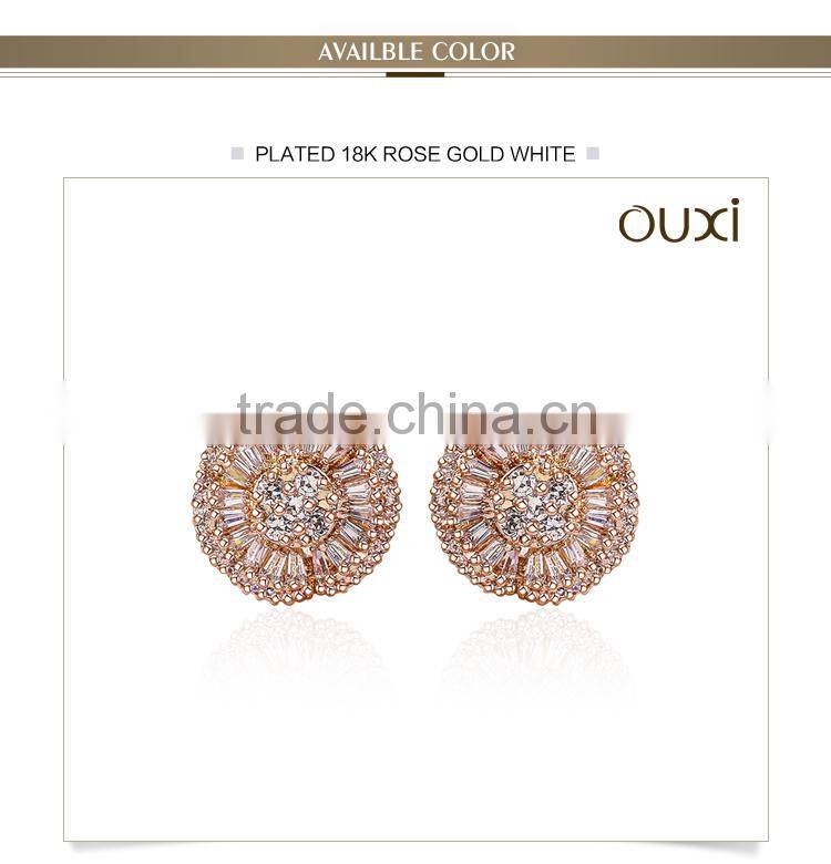 OUXI New designs wholesale small gold earrings made with AAA zircon