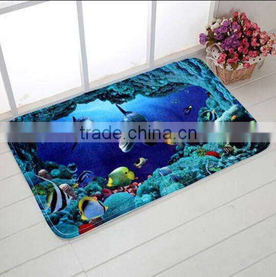 3pcs Blue Ocean Bath Rugs Set / Toilet Seat Cover Carpet / bathroom mat