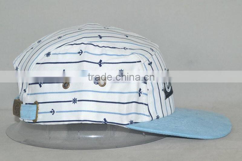 Guangzhou hat factory professional custom 100% polyester / 5 panel/black stripes/black label mark/flat brim hat