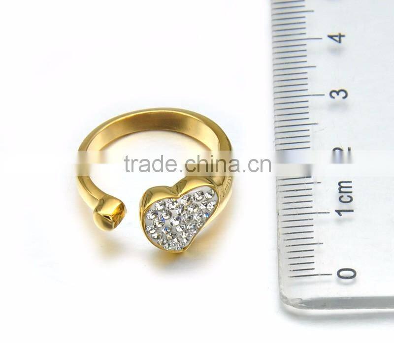 Wholesale Women Wedding Finger Ring Jewelry Latest Stainless Steel Crystal Gold Heart Ring