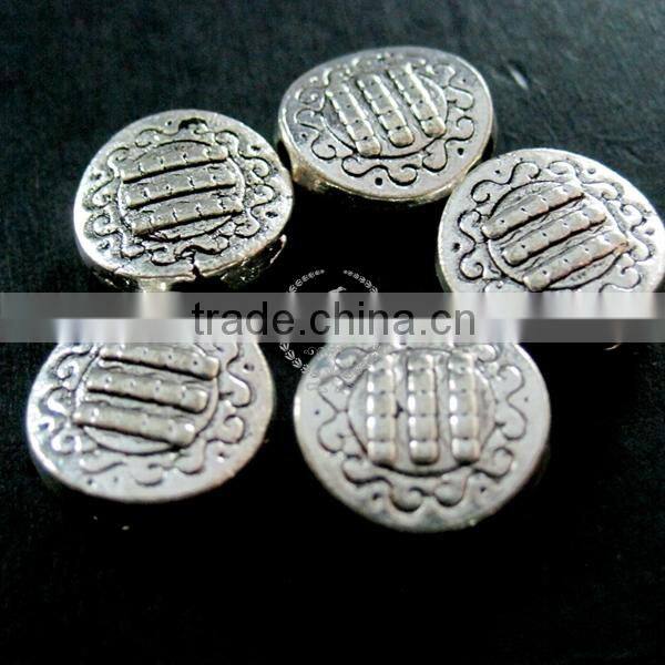 12mm vintage antiqued silver flower engraved round flat alloy beads DIY beading supplies 3993007