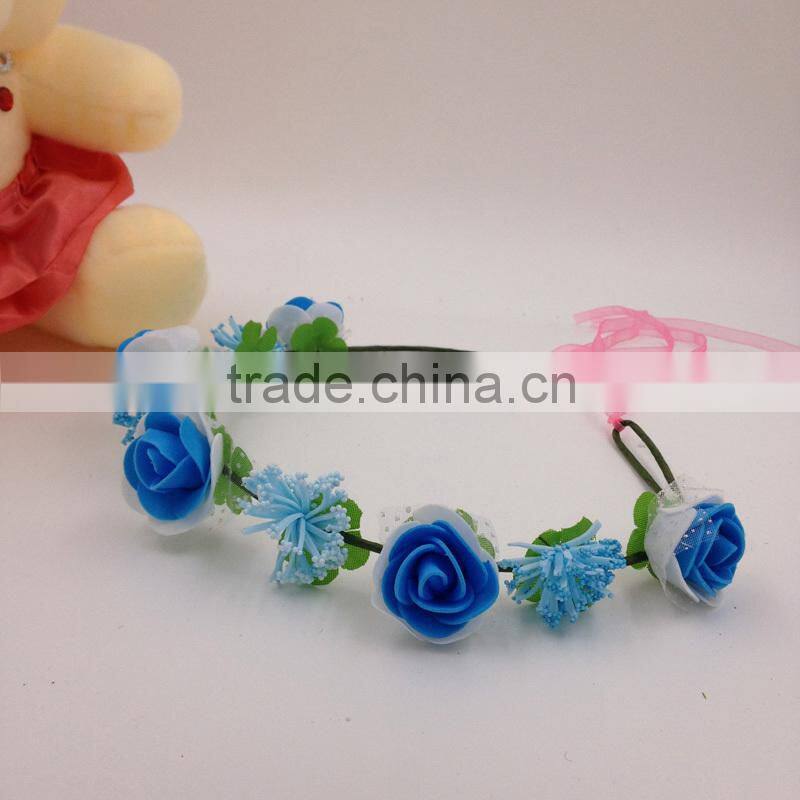 9 rose flower headband with adjustable ribbons,beautiful mixed colorful flower hairband headband