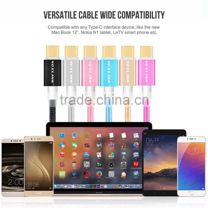 Voxlink 1m TYPE-C Male to Male Mobile Phone Data Cable Charging Cable Nylon Braided Metal Wire Type C to Type C Cable