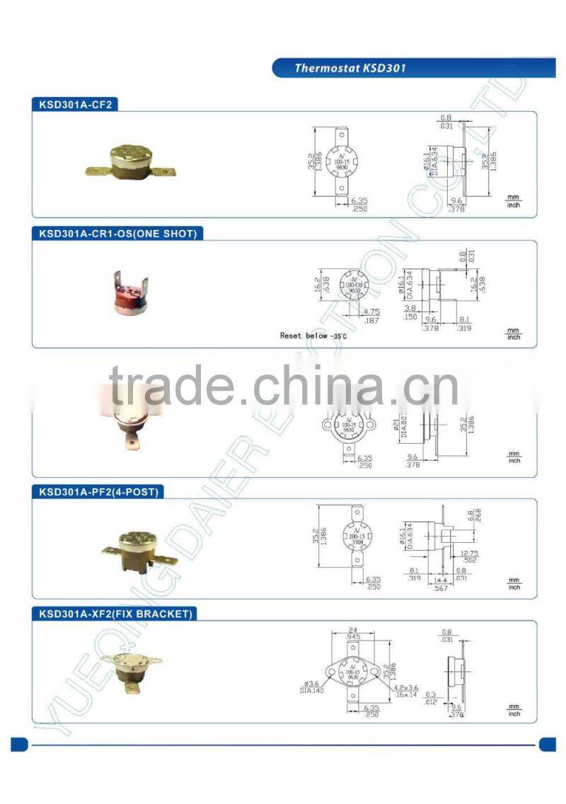 10/15A 250VAC NO/NC Temperature Thermostat KSD301 Manual Reset Thermostat