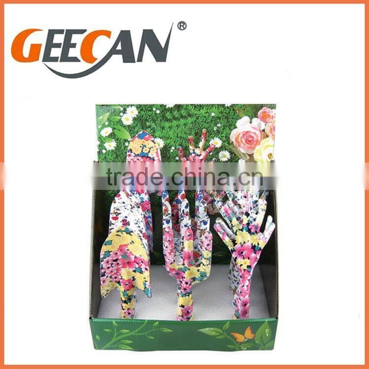 4 pcs Garden tool set with floral printed shovel,rake,fork