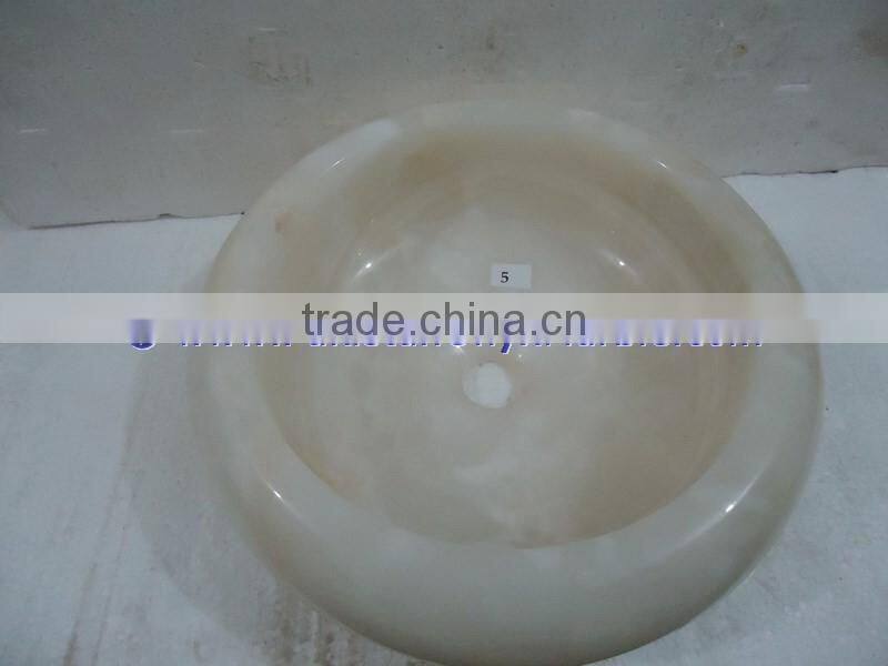 Long Life PURE WHITE ONYX ROUND TYRE SHAPED SINKS AND BASINS