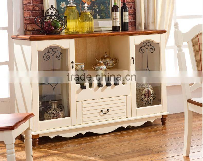 Fresh Mediterranean style solid wood white dinding room round dining table set