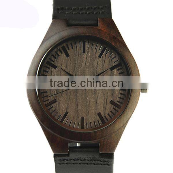 Custom logo watch mens retro ebony watches with leather strap