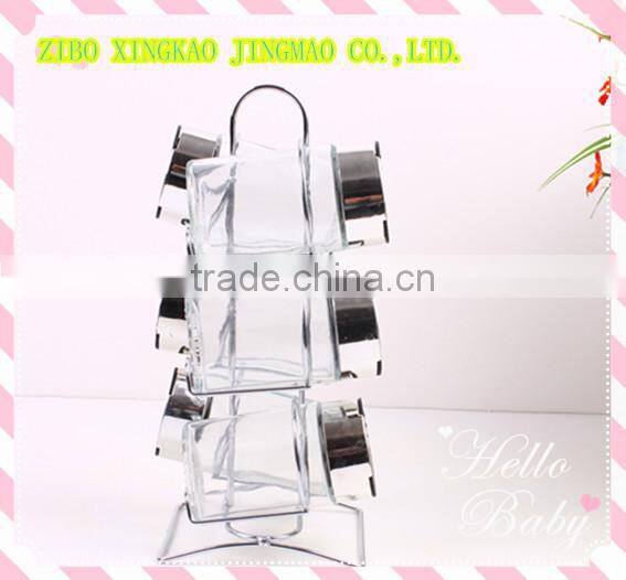 2pcs glass spice set with metal rack
