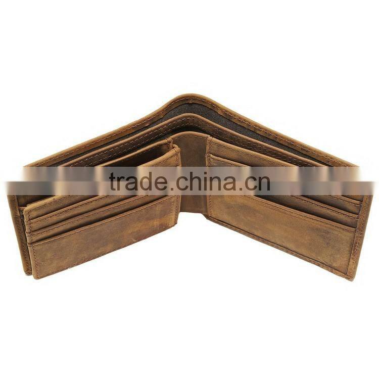 Manufacture Crazy Horse Leather Short Men's Wallet With ID Card Holder