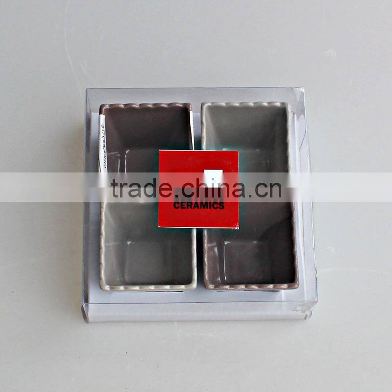 Set of 4 solid color mini square ceramic tapas bowl