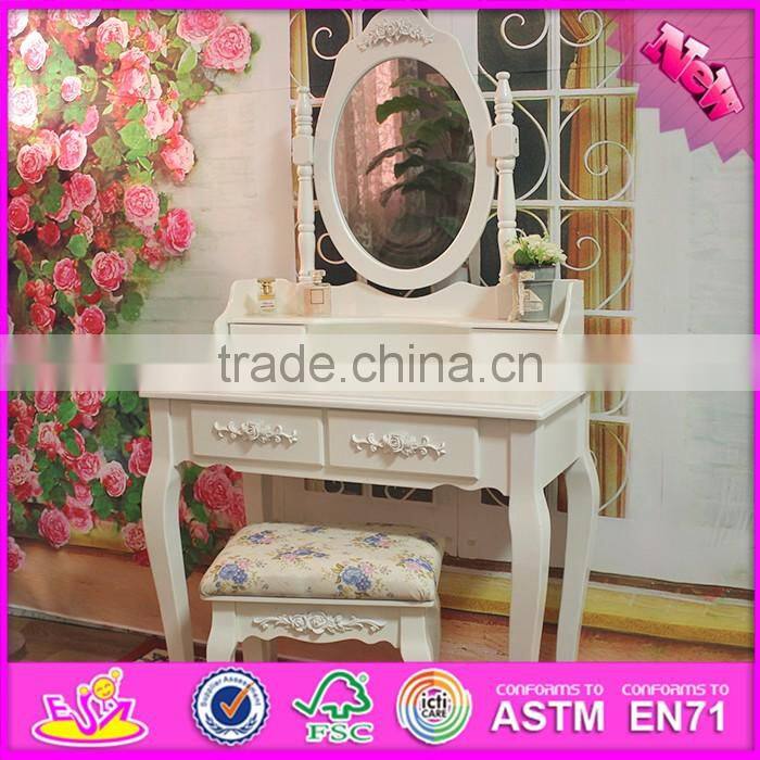 2016 wholesale fashionable white wooden makeup vanity table with mirror W08H060