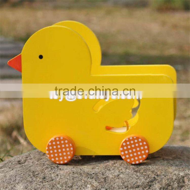 New design lovely duck shape wooden pull car toy for toddlers W05B158