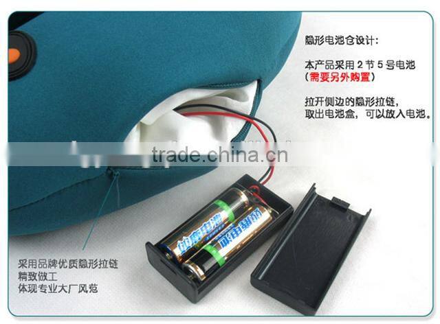 Battery powered Styrofoam travel massage pillow, massage necklace