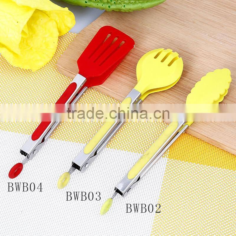 BWB02-04 factory price Stainless Steel Silicone Kitchen Food Tong