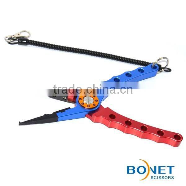 SFI0005 8'' Aluminum Bent Nose Stainless Steel Jaws Fishing Pliers Scissors Line Cutter Remove Hook Tackle Tool with Lanyard