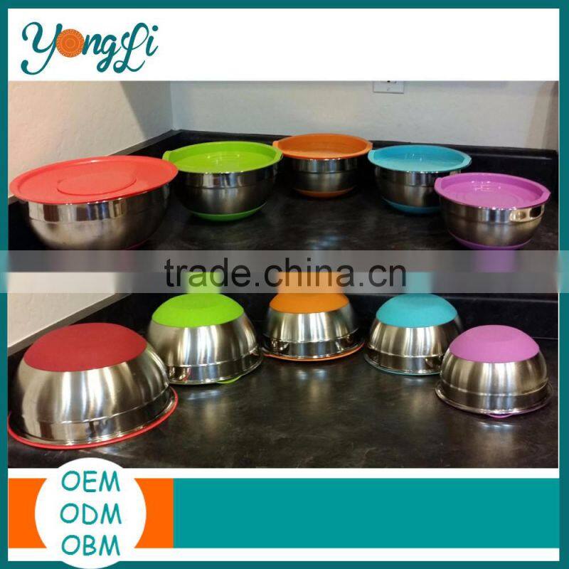 Hot Sales Eco-Friendly Non-Slip Mixing Silicon Stainless Steel Salad Bowl