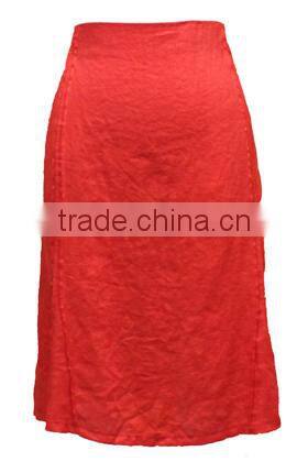 New Design Fahsionable Plus Size Sides Pleated Red Color Maxi Skirt