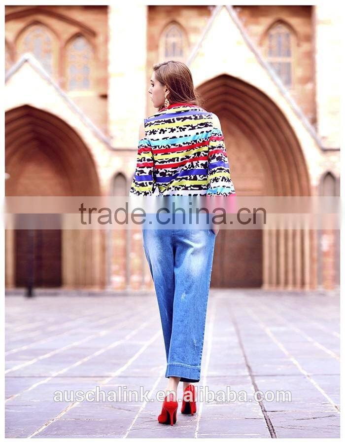 2016 hot sell new style personalized wide leg woman denim jeans low price
