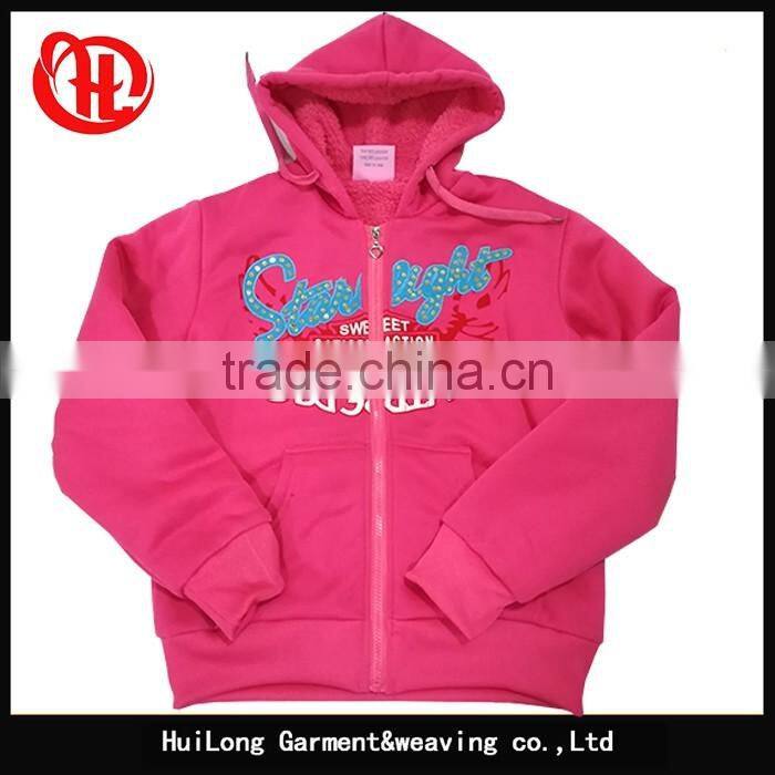 Fleece shell Zipper up hoodies lady hoody jacket with sherpa lining